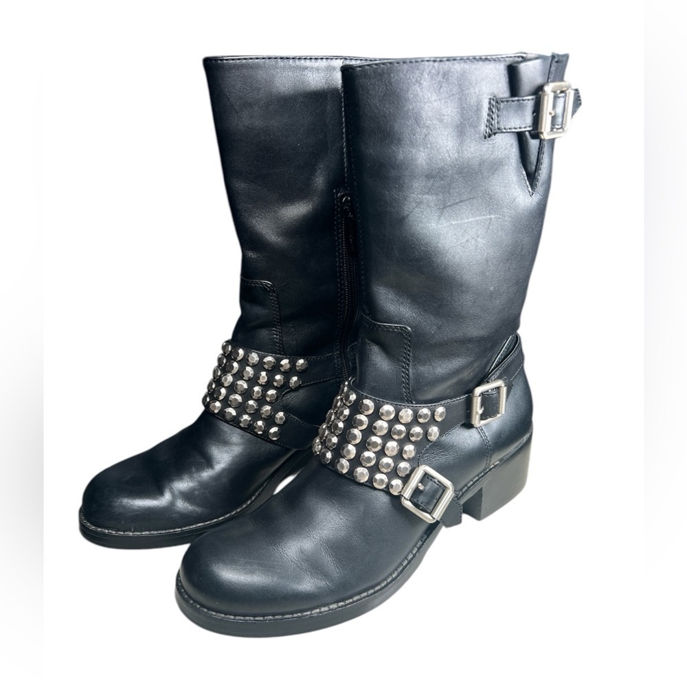 BCBG Generation Black Studded Leather Boots women’s  8
